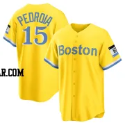 Dustin Pedroia Youth Boston Red Sox Gold/Light Replica Blue 2021 City Connect Player Jersey