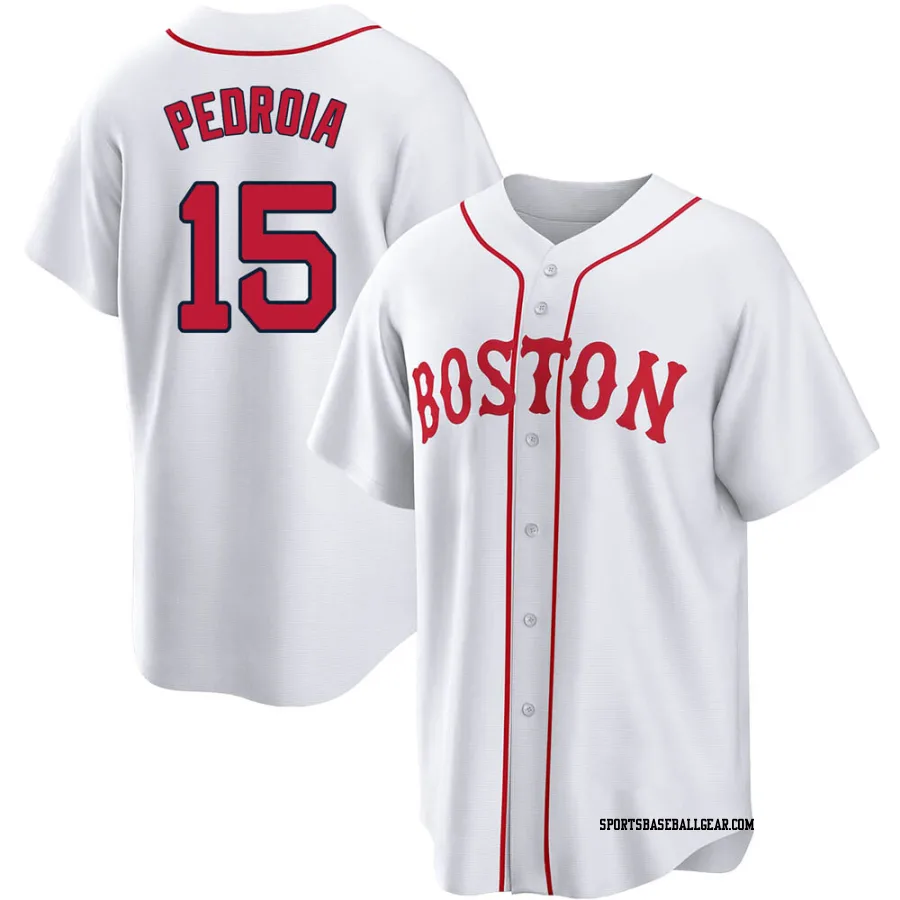 Dustin Pedroia Youth Boston Red Sox White Replica 2021 Patriots' Day Jersey