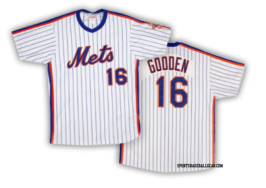 Dwight Gooden Men's New York Mets White/Blue Authentic Strip Throwback Jersey