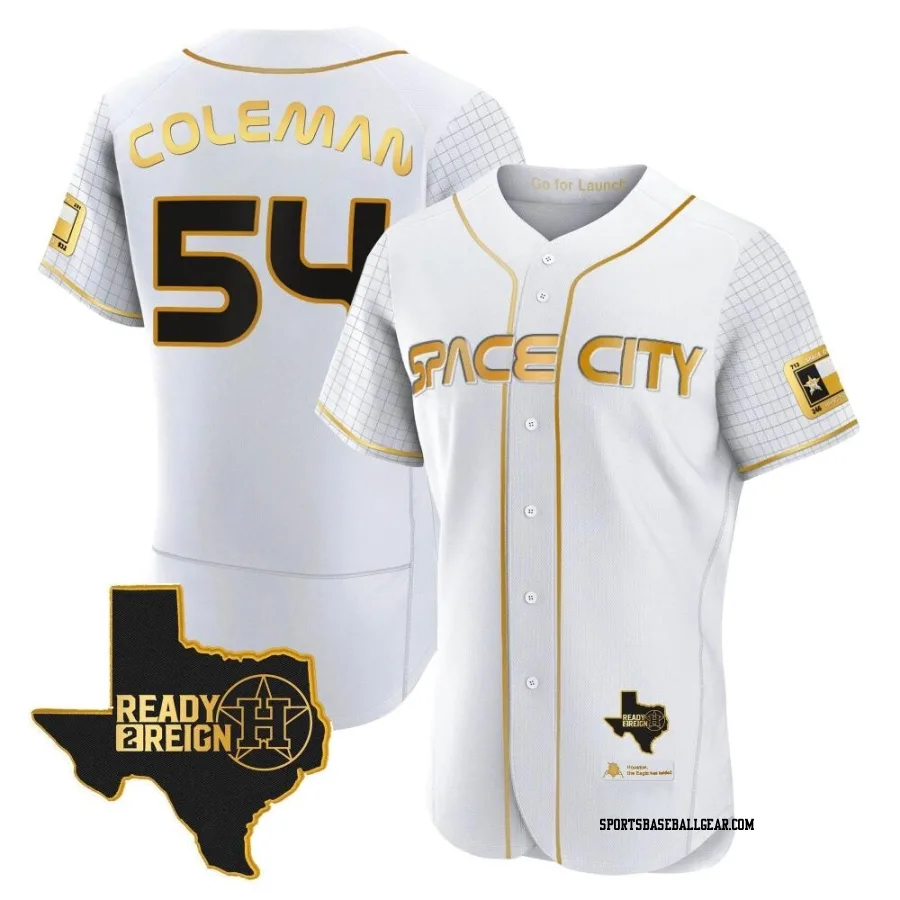 Dylan Coleman Men's Houston Astros White/Gold Authentic 2023 Space City Ready 2 Reign Flex Base Jersey