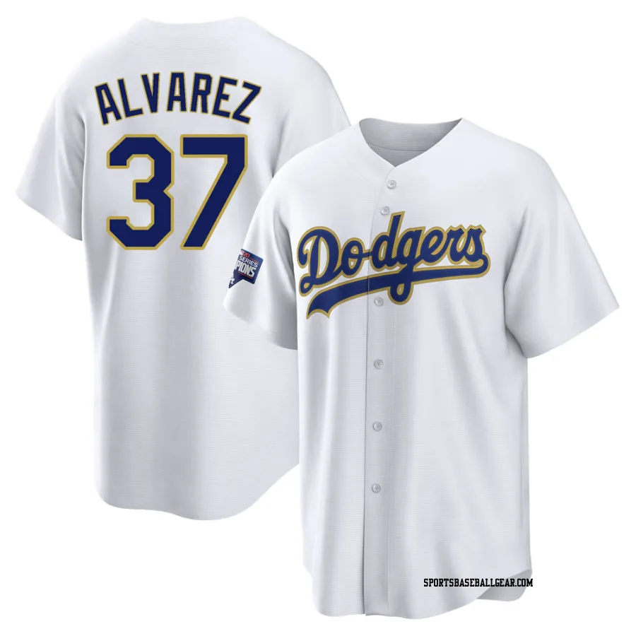 Eddy Alvarez Men's Los Angeles Dodgers White/Gold Replica 2021 Gold Program Player Jersey