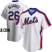 Eddy Alvarez Men's New York Mets White Replica Home Cooperstown Collection Jersey