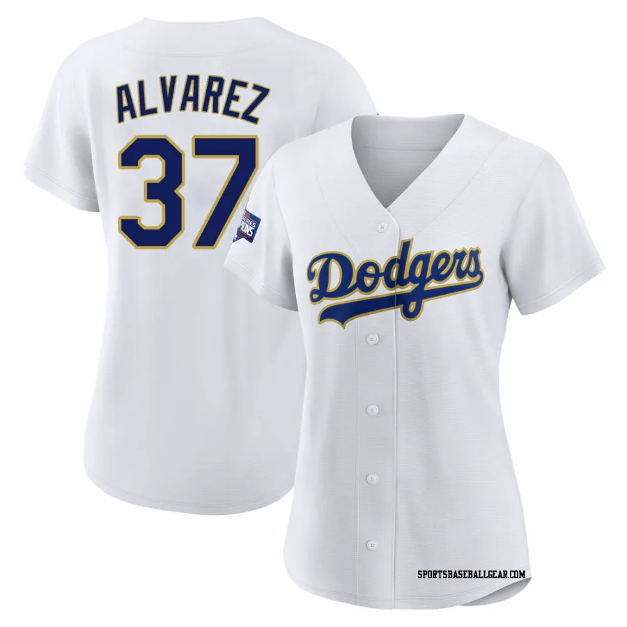 Eddy Alvarez Women's Los Angeles Dodgers White/Gold Authentic 2021 Gold Program Player Jersey