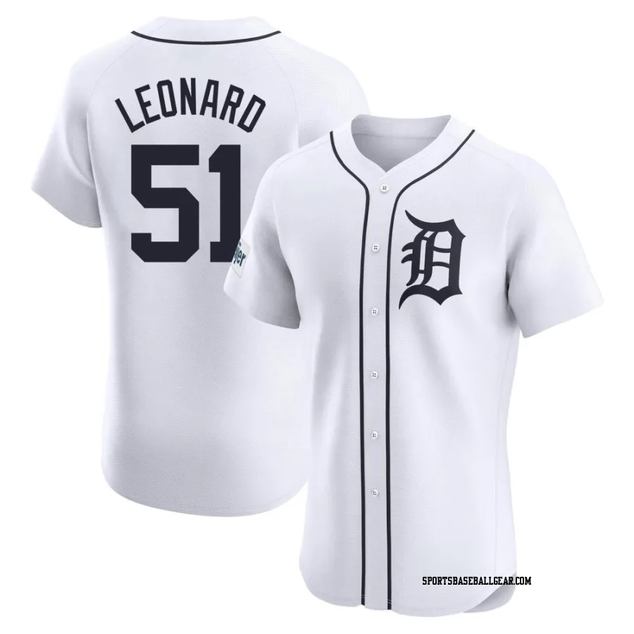 Eddys Leonard Men's Detroit Tigers White Elite Home Patch Jersey