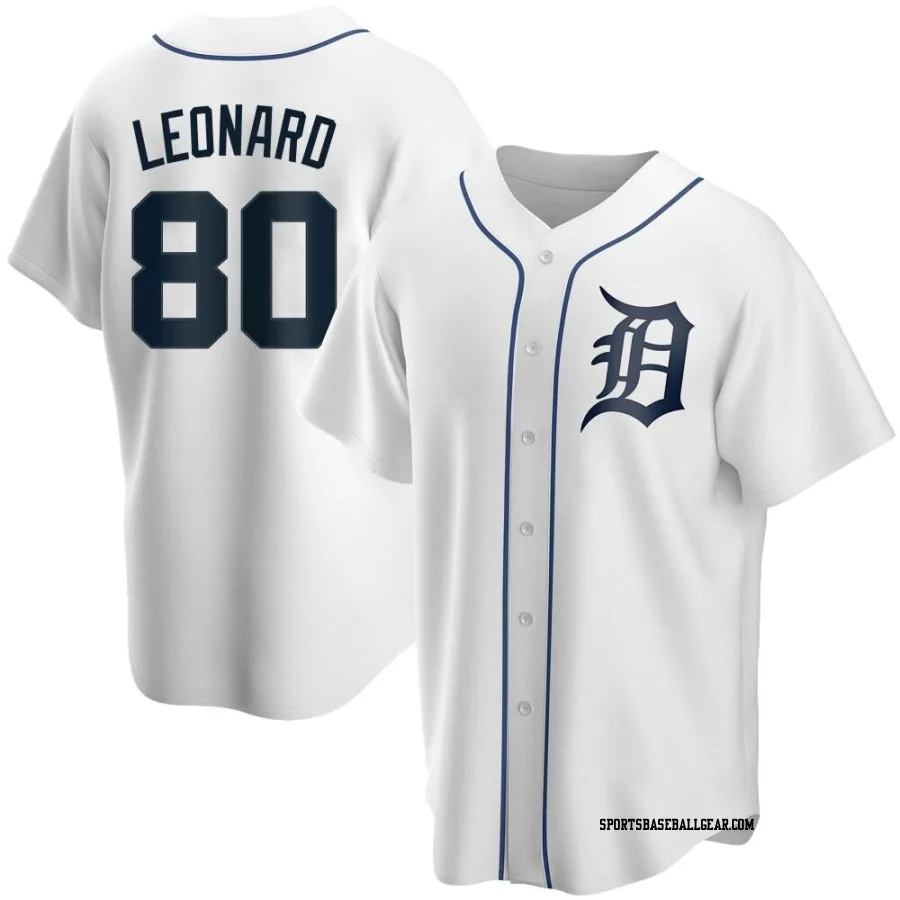 Eddys Leonard Men's Detroit Tigers White Replica Home Jersey