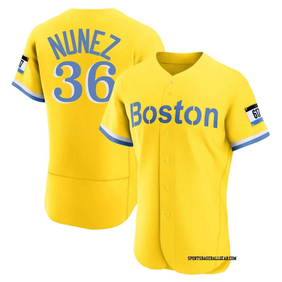 Eduardo Nunez Men's Boston Red Sox Gold/Light Authentic Blue 2021 City Connect Jersey