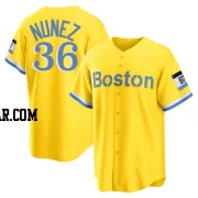 Eduardo Nunez Men's Boston Red Sox Gold/Light Replica Blue 2021 City Connect Player Jersey