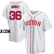 Eduardo Nunez Youth Boston Red Sox White Replica 2021 Patriots' Day Jersey