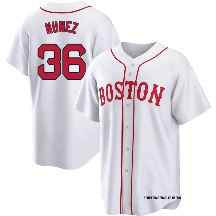 Eduardo Nunez Youth Boston Red Sox White Replica 2021 Patriots' Day Jersey