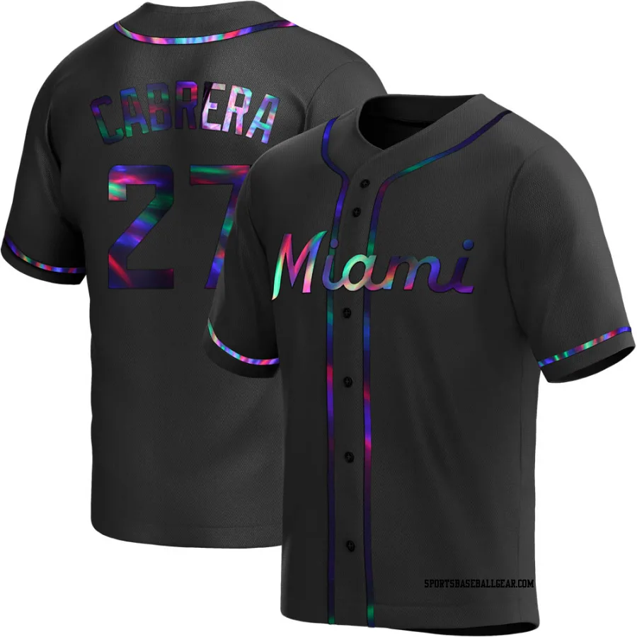 Edward Cabrera Men's Miami Marlins Black Holographic Replica Alternate Jersey