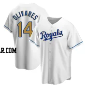 Edward Olivares Men's Kansas City Royals Gold Replica White Home Jersey