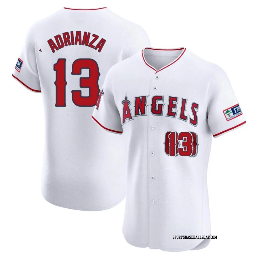 Ehire Adrianza Men's Los Angeles Angels White Elite Home Patch Jersey