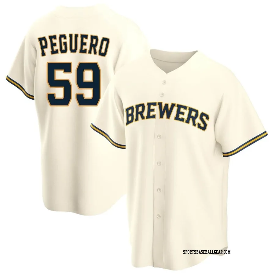 Elvis Peguero Men's Milwaukee Brewers Cream Replica Home Jersey