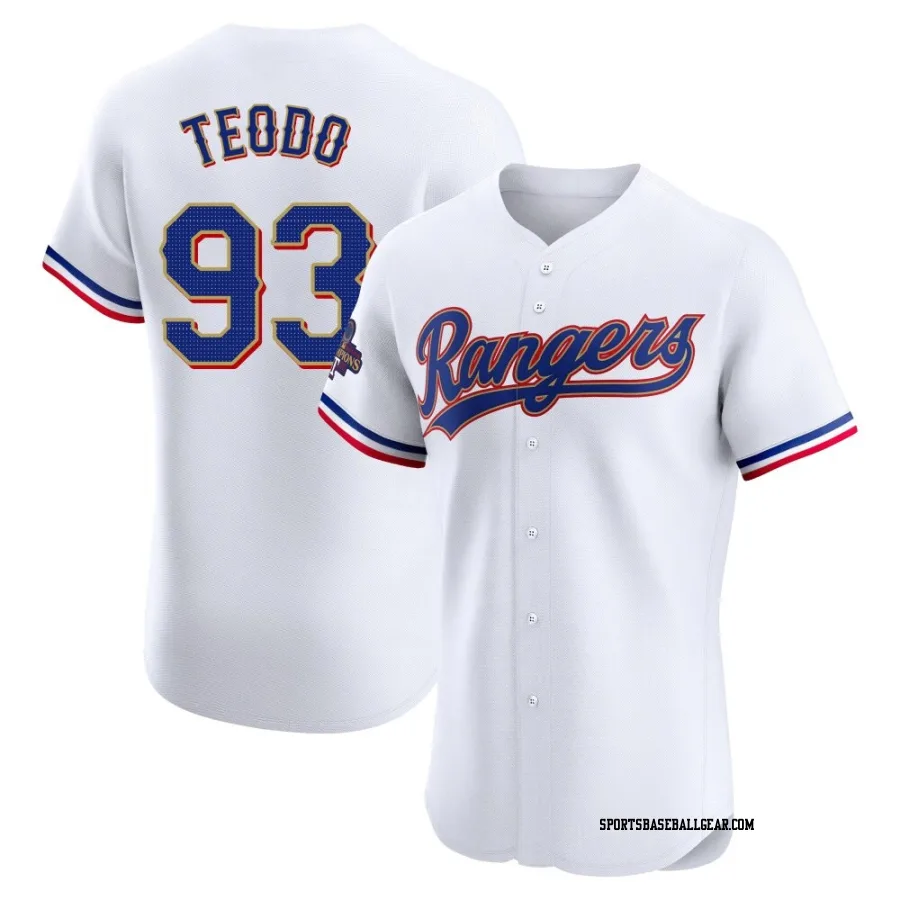 Emiliano Teodo Men's Texas Rangers Gold Elite White 2024 Collection Jersey