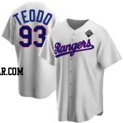 Emiliano Teodo Men's Texas Rangers White Replica Home Cooperstown Collection 2023 World Series Jersey