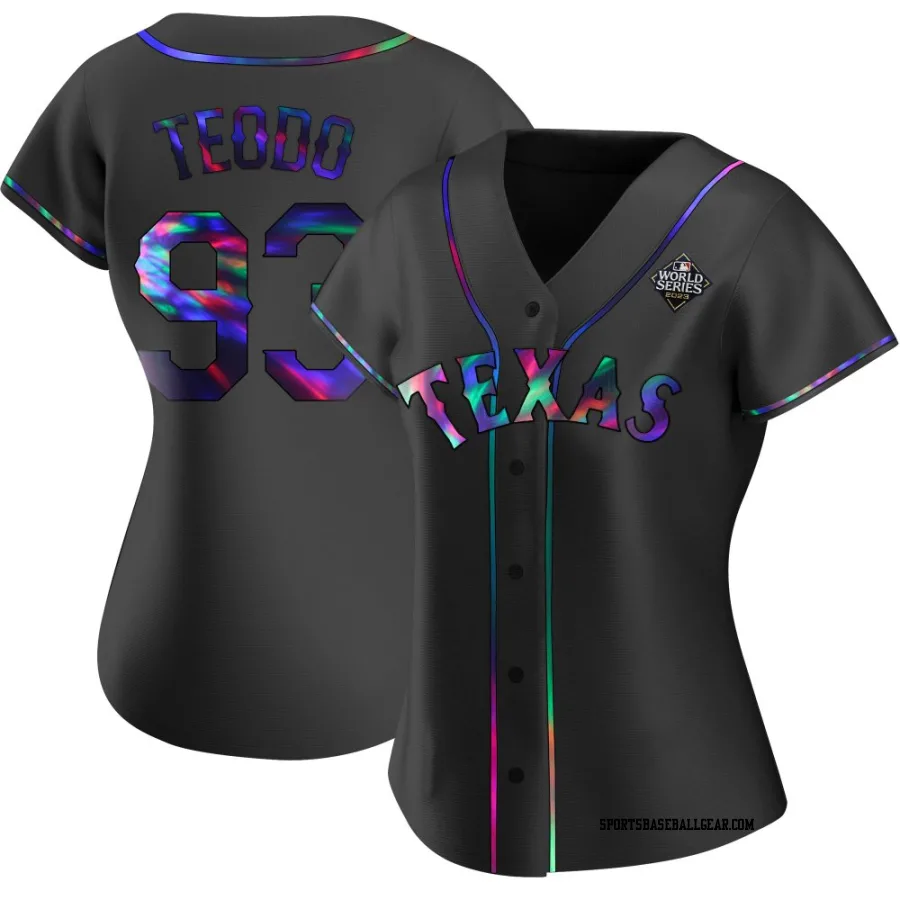 Emiliano Teodo Women's Texas Rangers Black Holographic Replica Alternate 2023 World Series Jersey