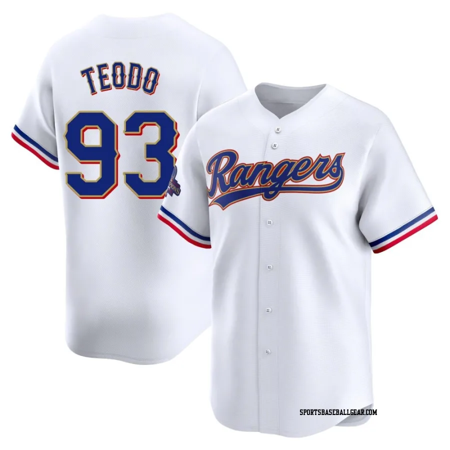 Emiliano Teodo Youth Texas Rangers Gold Limited White 2024 Collection Jersey