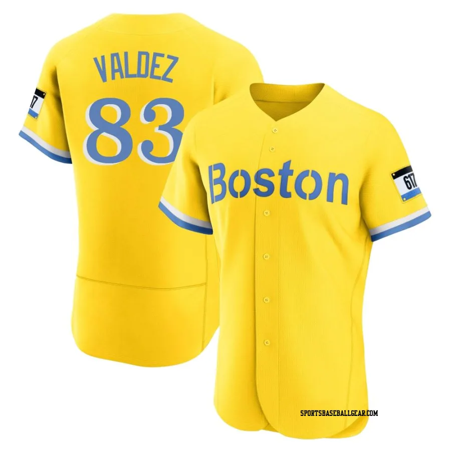 Enmanuel Valdez Men's Boston Red Sox Gold/Light Authentic Blue 2021 City Connect Jersey