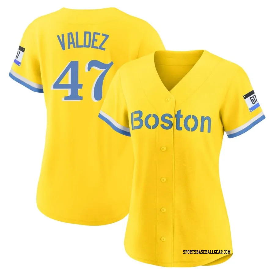 Enmanuel Valdez Women's Boston Red Sox Gold/Light Authentic Blue 2021 City Connect Player Jersey