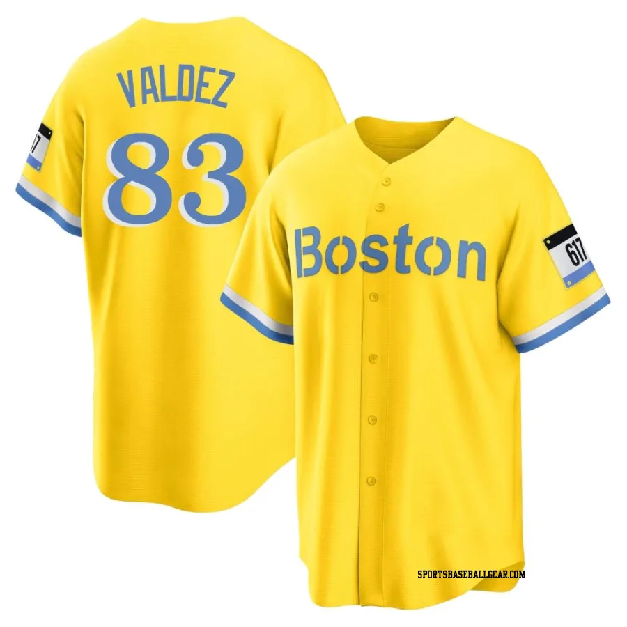 Enmanuel Valdez Youth Boston Red Sox Gold/Light Replica Blue 2021 City Connect Player Jersey