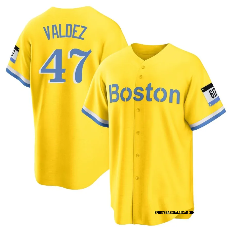 Enmanuel Valdez Youth Boston Red Sox Gold/Light Replica Blue 2021 City Connect Player Jersey