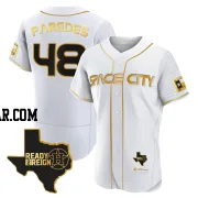 Enoli Paredes Men's Houston Astros White/Gold Authentic 2023 Space City Ready 2 Reign Flex Base Jersey