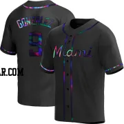 Erik Gonzalez Men's Miami Marlins Black Holographic Replica Alternate Jersey