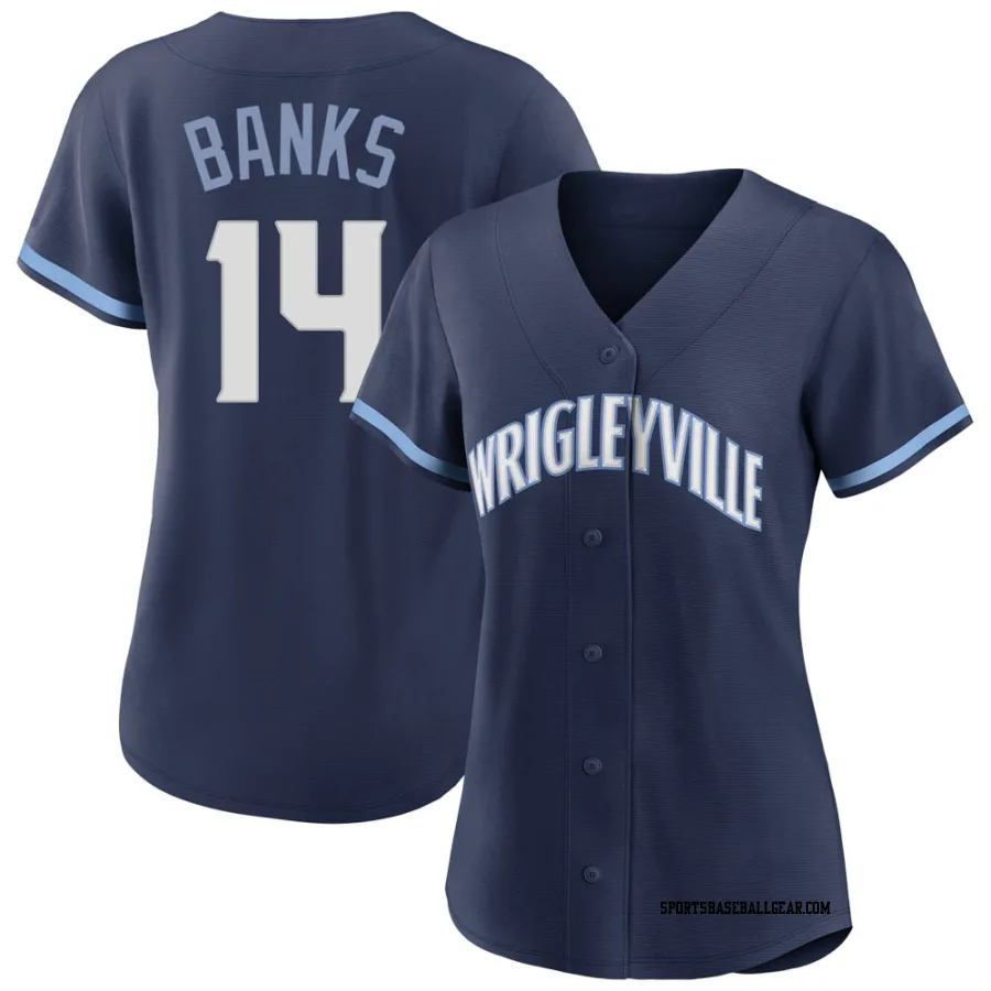 Ernie Banks Women's Chicago Cubs Navy Authentic 2021 City Connect Jersey