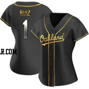 Esteury Ruiz Women's Oakland Athletics Black Golden Replica Alternate Jersey