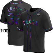 Evan Carter Men's Texas Rangers Black Holographic Replica Alternate 2023 World Series Jersey