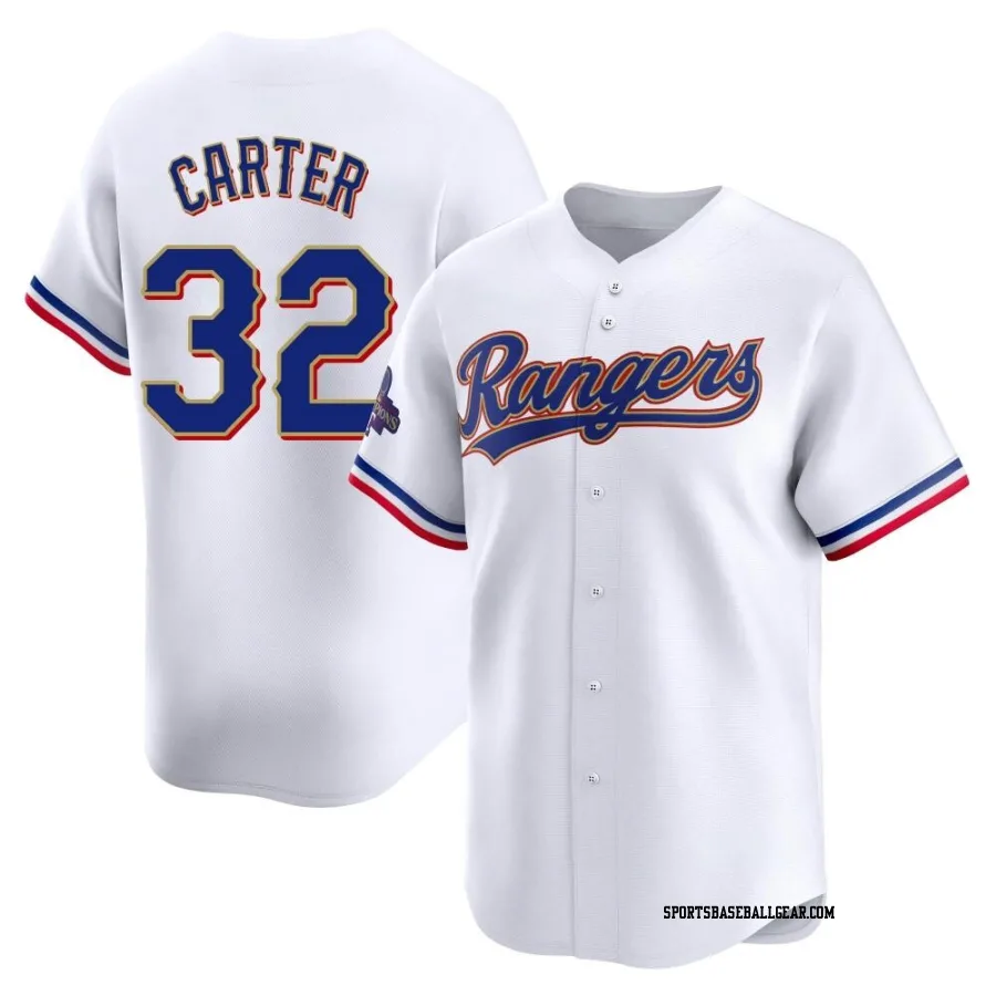 Evan Carter Men's Texas Rangers Gold Limited White 2024 Collection Jersey