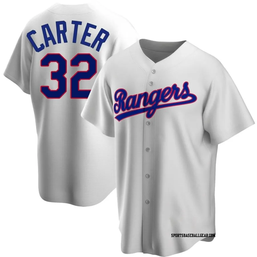 Evan Carter Men's Texas Rangers White Replica Home Cooperstown Collection Jersey