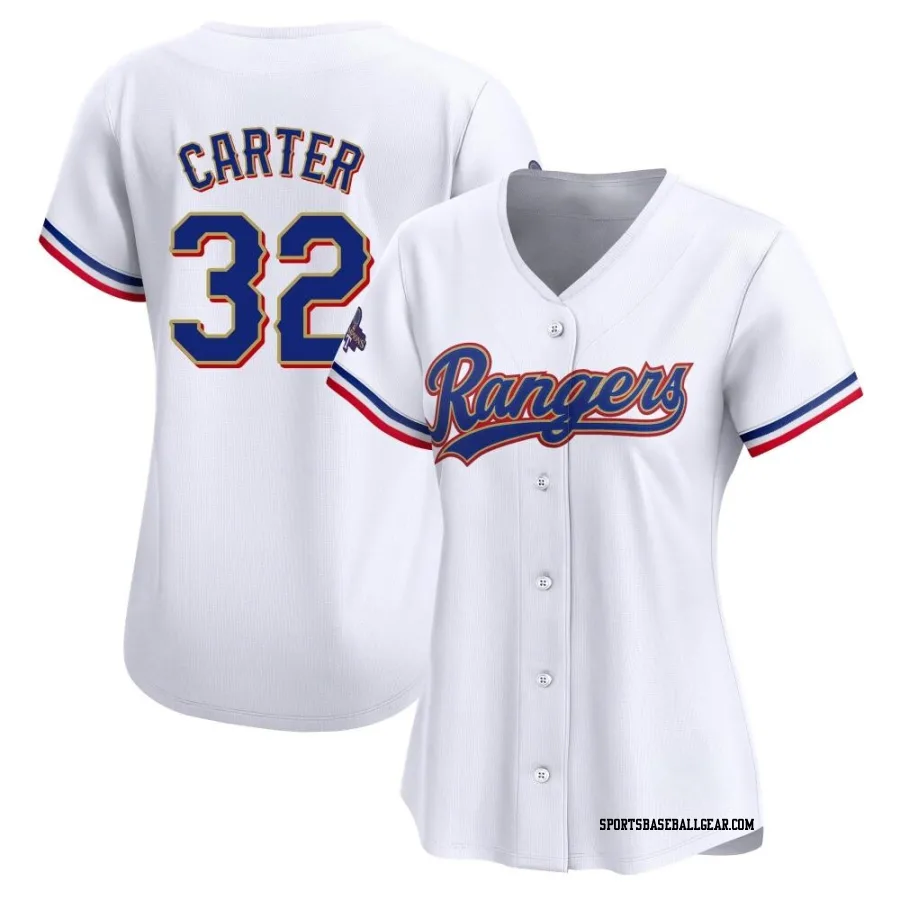 Evan Carter Women's Texas Rangers Gold Limited White 2024 Collection Jersey