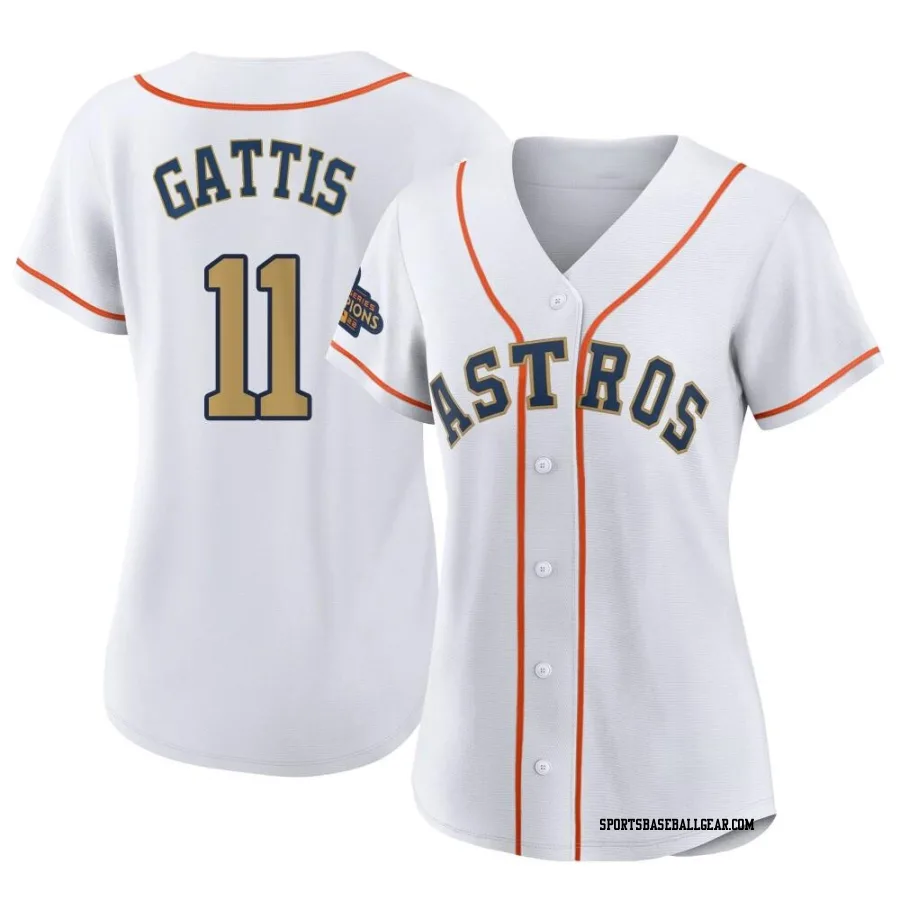 Evan Gattis Women's Houston Astros Gold Authentic White 2023 Collection Jersey