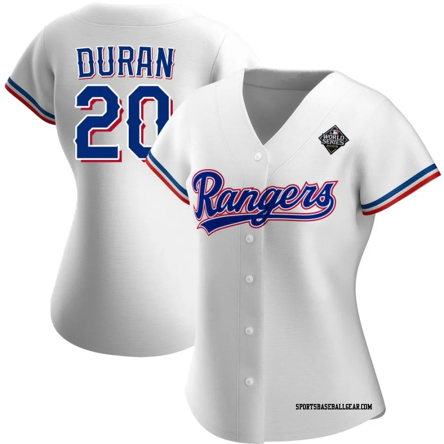 Ezequiel Duran Women's Texas Rangers White Replica Home 2023 World Series Jersey