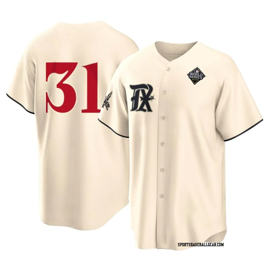 Ferguson Jenkins Men's Texas Rangers Cream Replica 2023 City Connect 2023 World Series Jersey