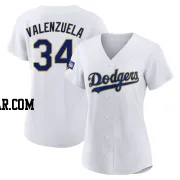 Fernando Valenzuela Women's Los Angeles Dodgers White/Gold Replica 2021 Gold Program Player Jersey