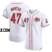 Frankie Montas Men's Cincinnati Reds White Elite Home Patch Jersey