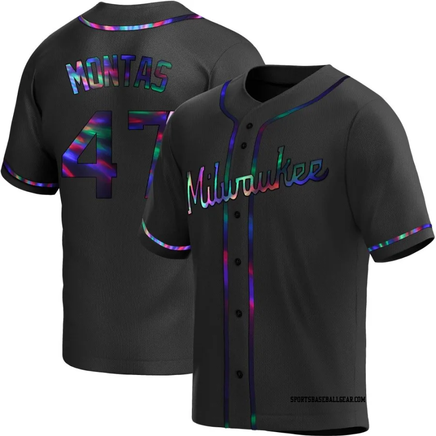 Frankie Montas Youth Milwaukee Brewers Black Holographic Replica Alternate Jersey