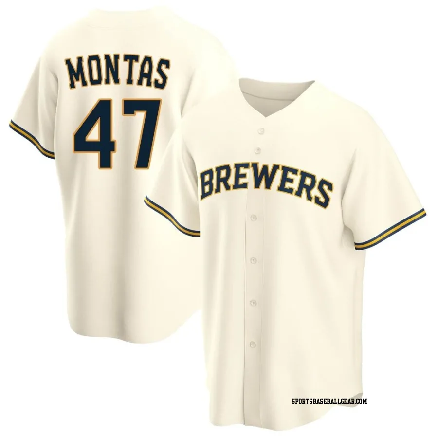 Frankie Montas Youth Milwaukee Brewers Cream Replica Home Jersey