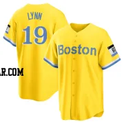 Fred Lynn Men's Boston Red Sox Gold/Light Replica Blue 2021 City Connect Player Jersey