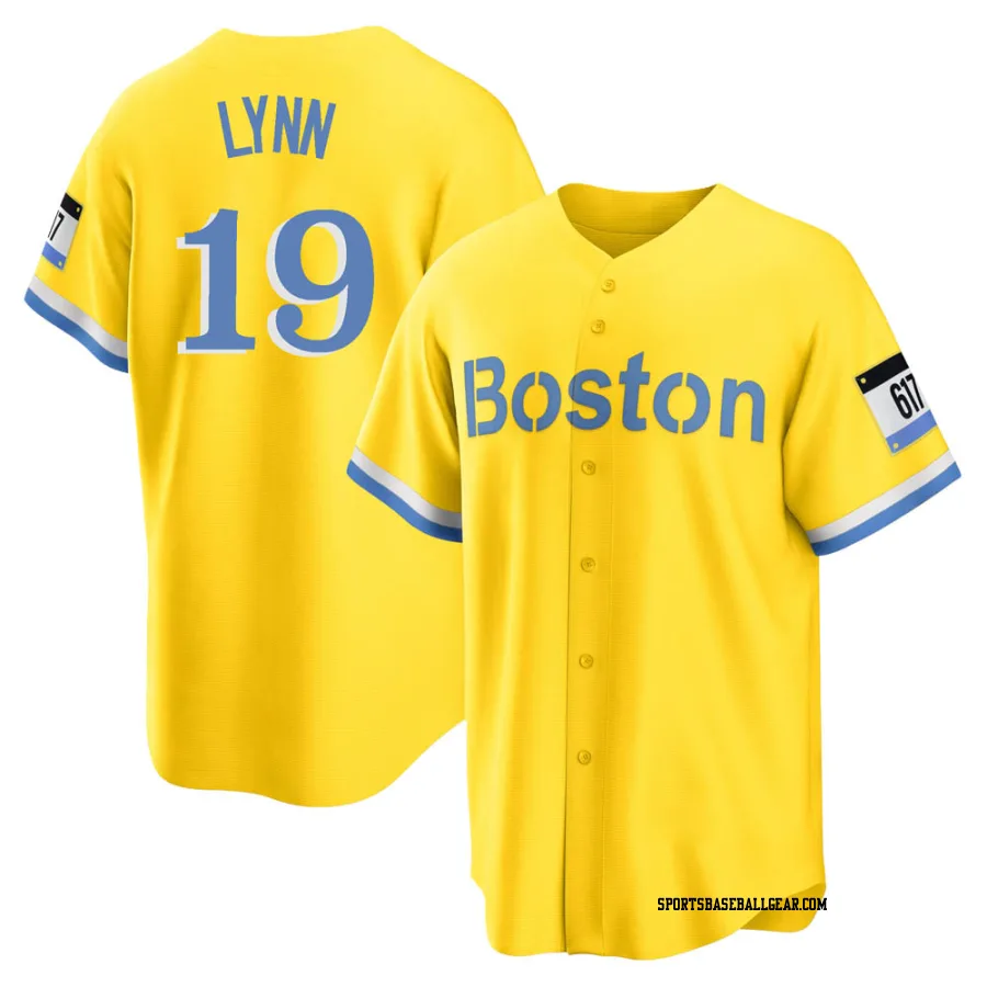 Fred Lynn Men's Boston Red Sox Gold/Light Replica Blue 2021 City Connect Player Jersey