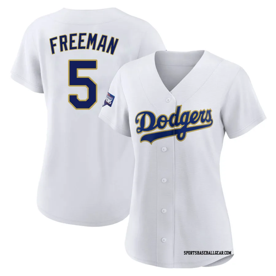 Freddie Freeman Women's Los Angeles Dodgers White/Gold Replica 2021 Gold Program Player Jersey