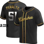 Freddy Peralta Men's Milwaukee Brewers Black Golden Replica Alternate Jersey