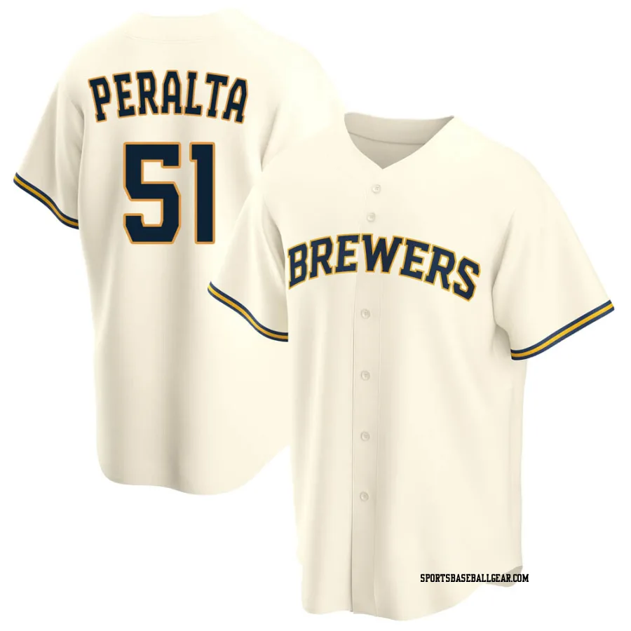 Freddy Peralta Men's Milwaukee Brewers Cream Replica Home Jersey