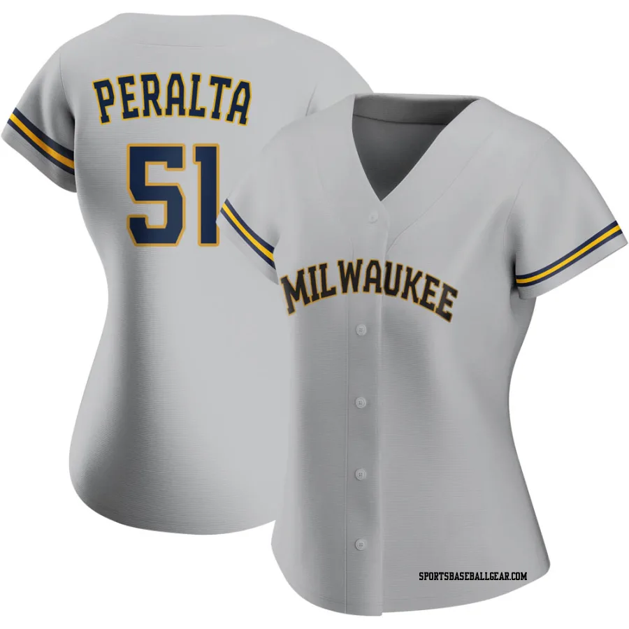 Freddy Peralta Women's Milwaukee Brewers Gray Replica Road Jersey