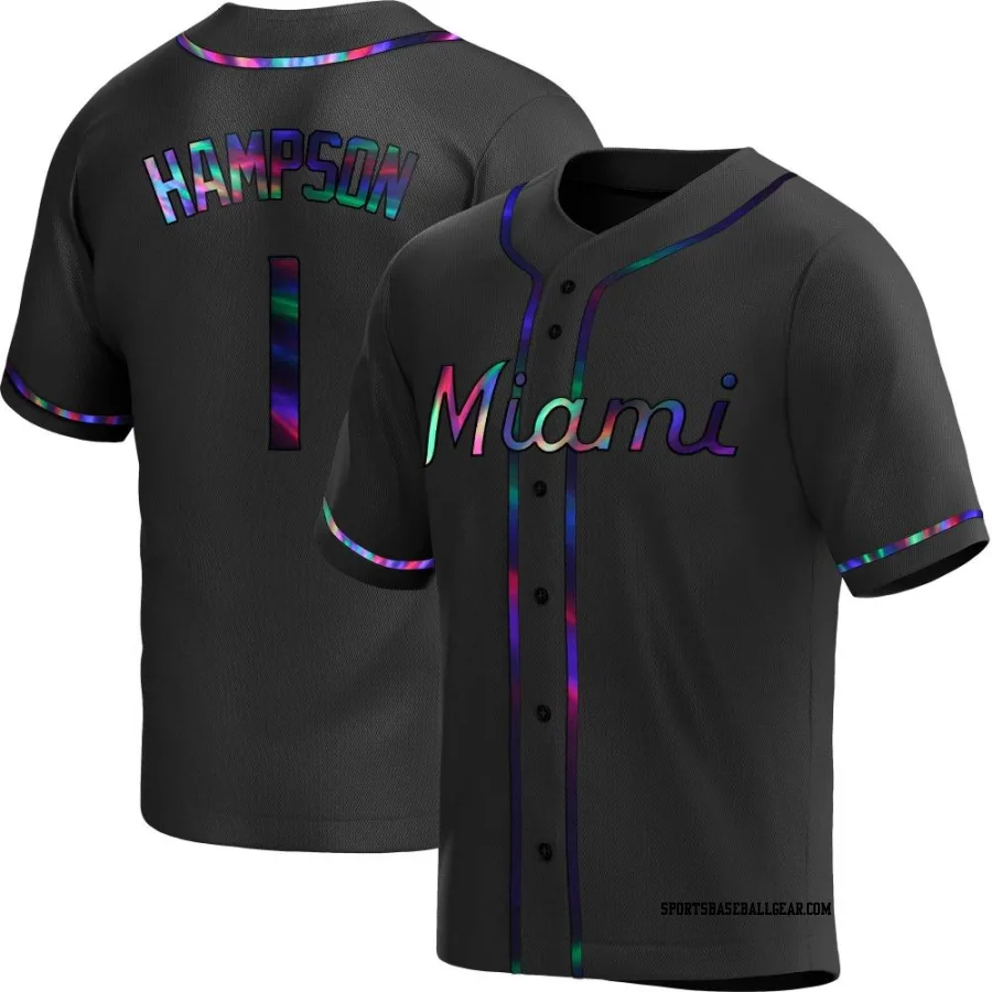 Garrett Hampson Youth Miami Marlins Black Holographic Replica Alternate Jersey