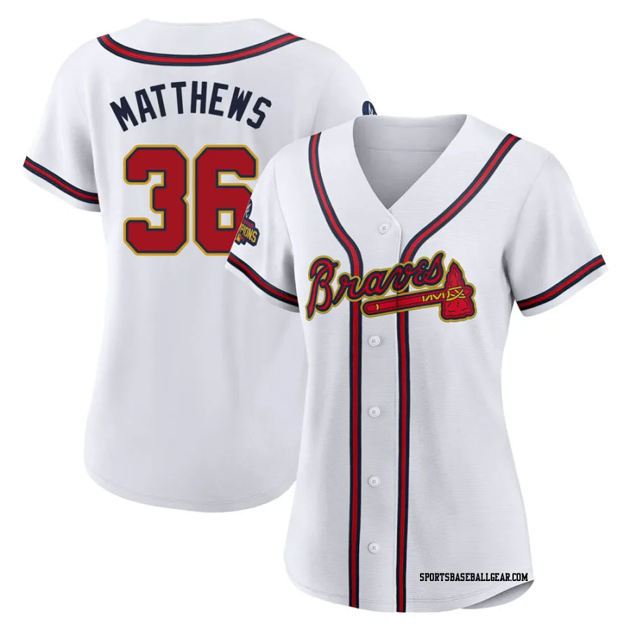 Gary Matthews Women's Atlanta Braves Gold Replica White 2022 Program Jersey