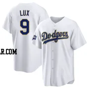 Gavin Lux Men's Los Angeles Dodgers White/Gold Replica 2021 Gold Program Player Jersey