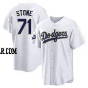 Gavin Stone Men's Los Angeles Dodgers White/Gold Replica 2021 Gold Program Player Jersey